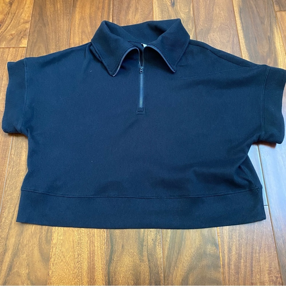 Zella Women’s Half Zip Navy Short Sleeve Collared Top Size Large